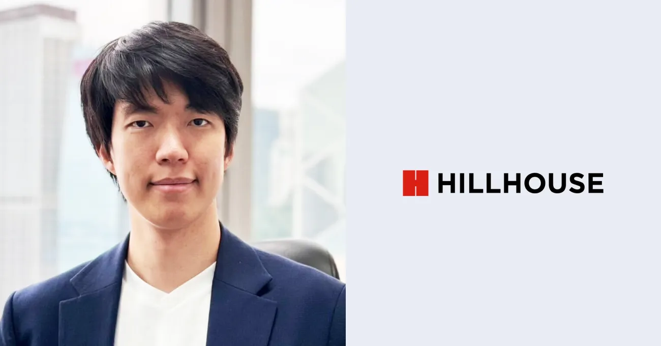 紺のジャケット姿のShin Kim（Hillhouse Investment Management）とそのロゴ